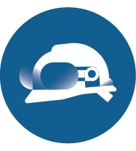 Graphic icon of a hard hat