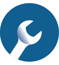 Graphic icon of a wrench