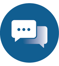 Graphic icon of two chat bubbles