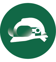 Graphic icon of a hard hat