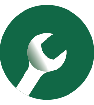 Graphic icon of a wrench