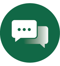 Graphic icon of two chat bubbles