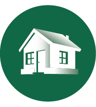 Graphic icon of a single story home