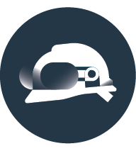 Graphic icon of a hard hat.