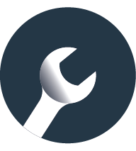 Graphic icon of a wrench.