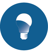 Graphic icon of a light bulb