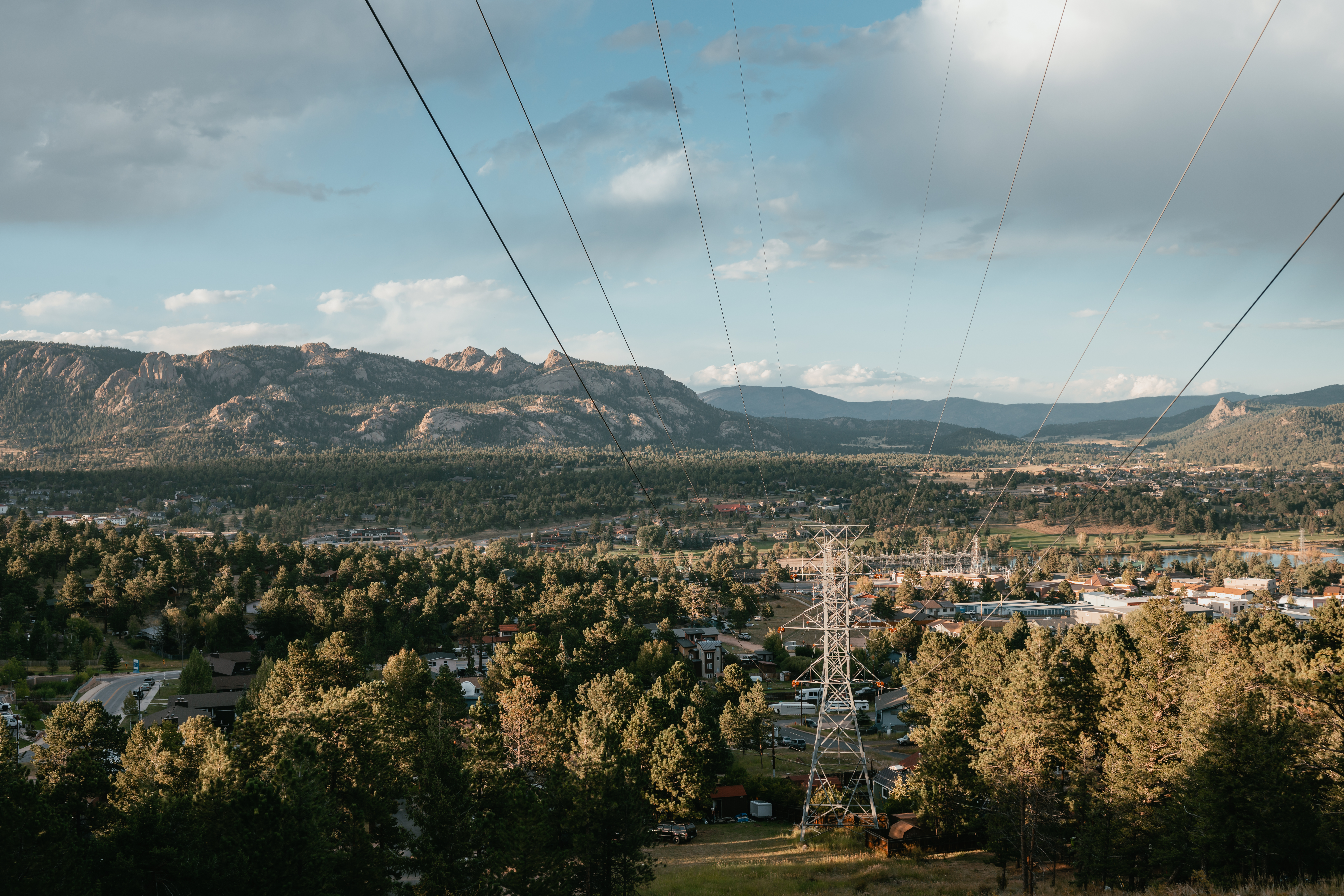 Aerial photo of transmission lines in Estes Park