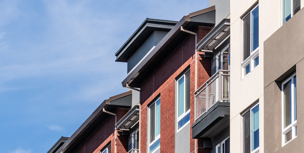 Close up of an exterior apartment building.