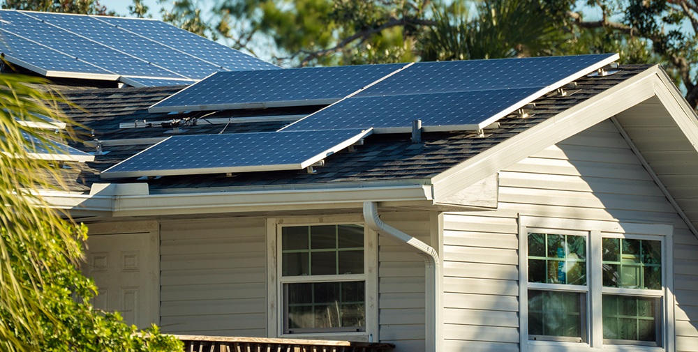 Solar panels installed on top of a home