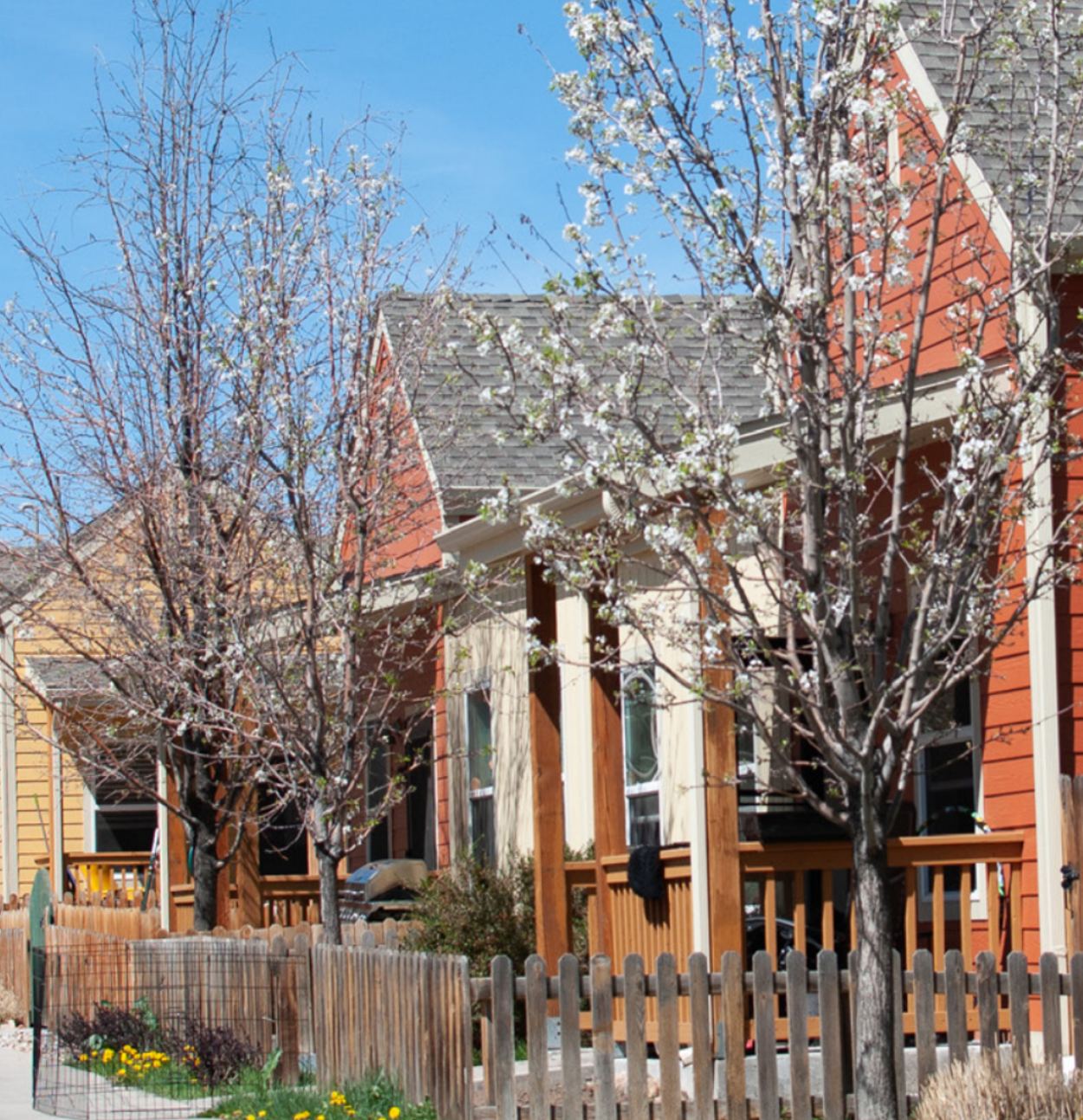 row of houses on a sunny day